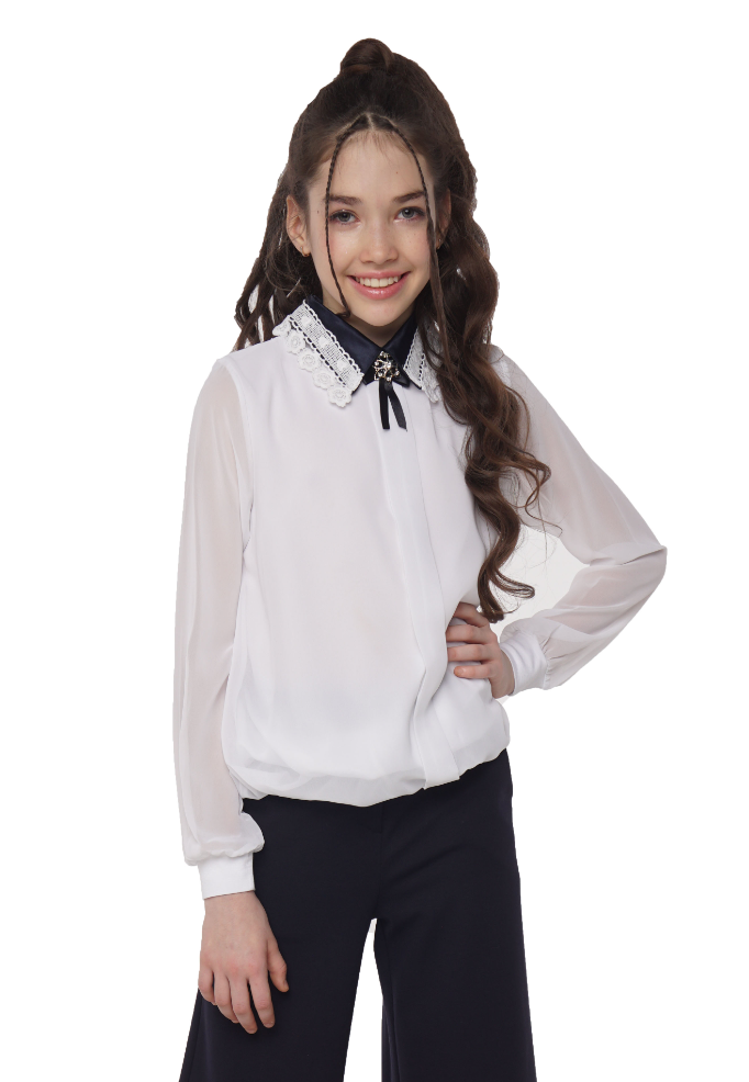 картинка Блуза LAJUDY белая с синим воротником Блуза 000774 от магазина ОЛМИ