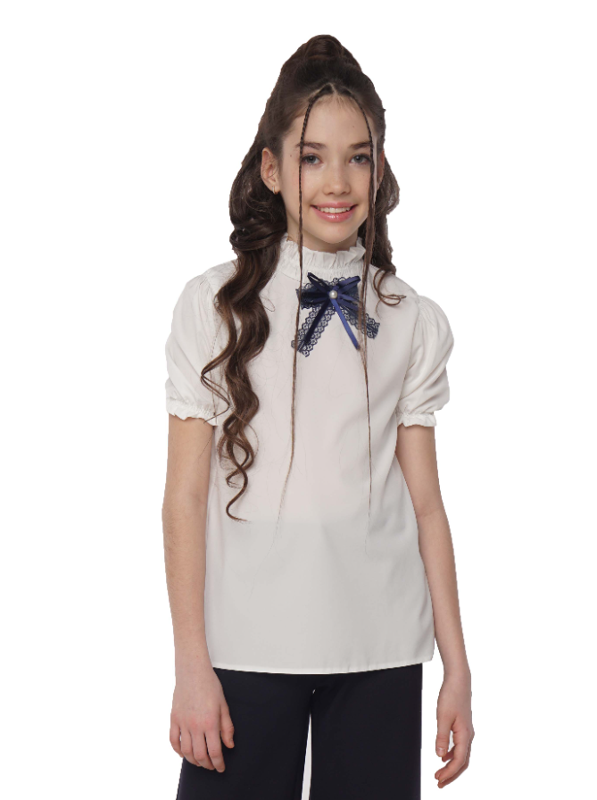 картинка Блуза Zibi молочная с синим бантом Блуза 000777 от магазина ОЛМИ
